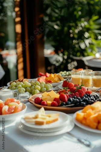 Brunch buffet spread, outdoor setting photo