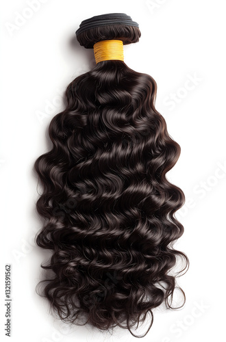 Curly black hair extensions bundle on a white background, beauty and fashion accessory for hairstyling and salon use