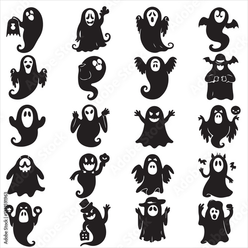 set vector ghost silhouettes