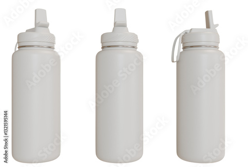Three plain white reusable water bottles