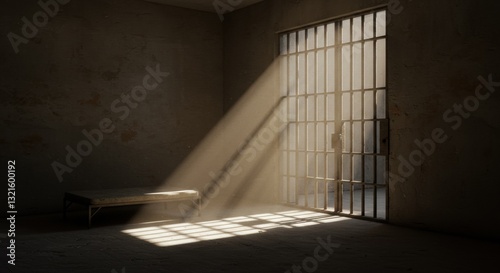 Light pours into an empty cell in an abandoned prison 