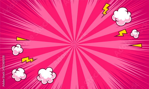 Comic pink background template with cloud and thunder illustration cartoon