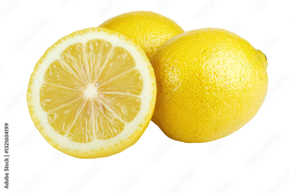 Fresh Yellow Lemons Sliced and Whole on Isolated Background Fresh Yellow Lemons Sliced and Whole on Isolated Background