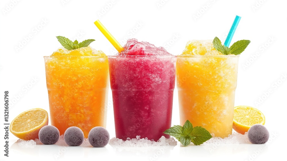 Fototapeta premium Colorful frozen slush drinks. Slushies isolated on white