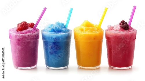 Colorful frozen slush drinks. Slushies isolated on white