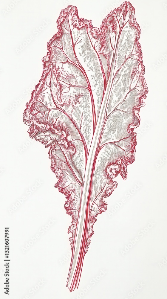 Fototapeta premium Detailed Crimson Leaf Illustration: A Stunning Botanical Print