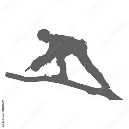 man cutting branch chainsaw silhouette.
