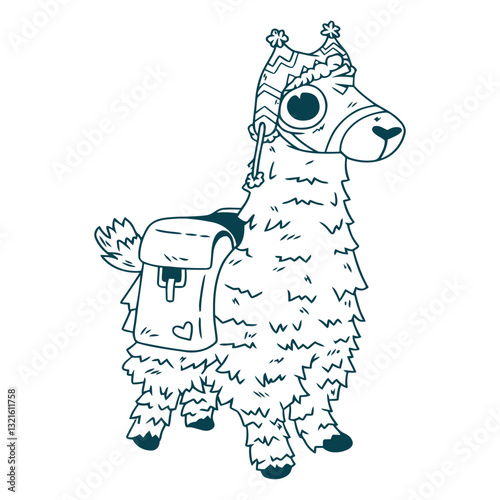 llama animal cartoon stroke.