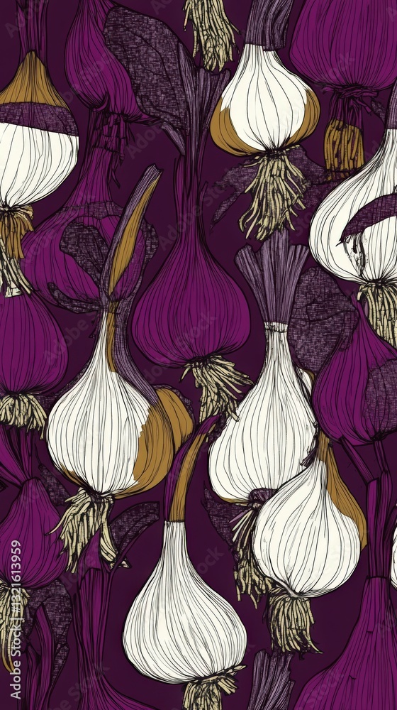 Fototapeta premium Intricate Botanical Illustration of Garlic and Onion