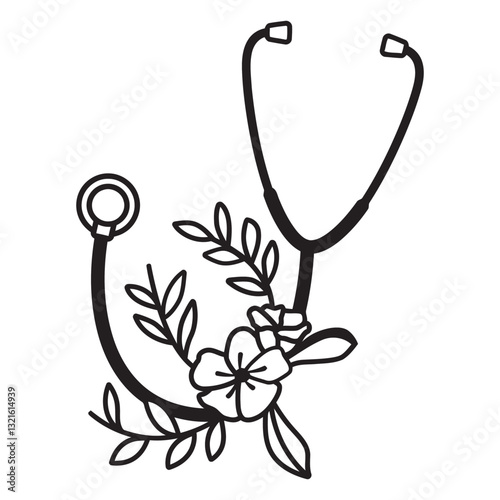 stethoscope flower leaves symbol outline.