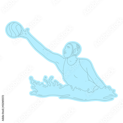 waterpolo girl player reaching ball line art.eps