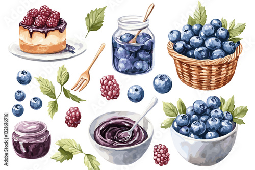 Set of blueberries generative AI