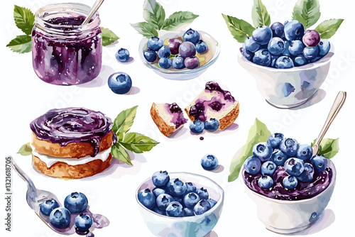 Set of blueberries generative AI
