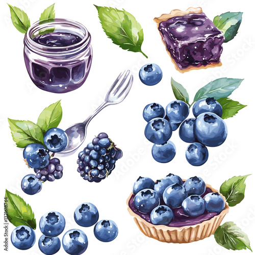 Set of blueberries generative AI