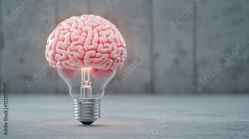 Creative concept of innovation showing a light bulb with a brain inside. Symbolizing the fusion of technology and human intelligence for bright ideas and future advancements.