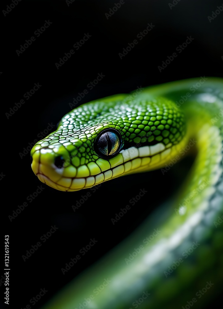 Green Tree Python Close-up Showing Scales and Intricate Eye Detail Green Tree Python Close-up Showing Scales and Intricate Eye Detail