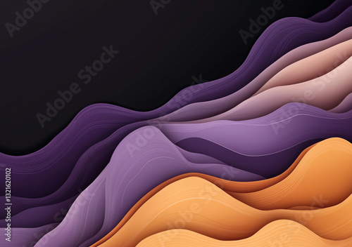 Abstract design in purple and orange gradients showcases smooth curves and waves for a modern artistic feel