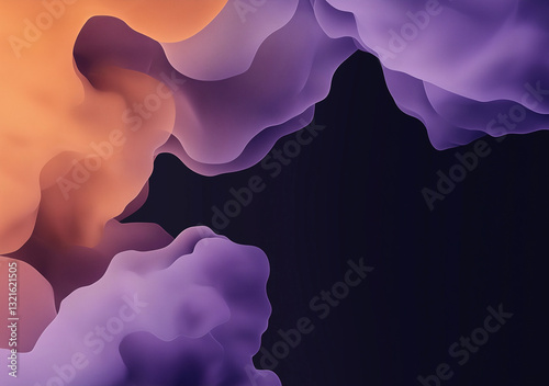 Elegant abstract design featuring a purple and orange gradient in flowing shapes and textures