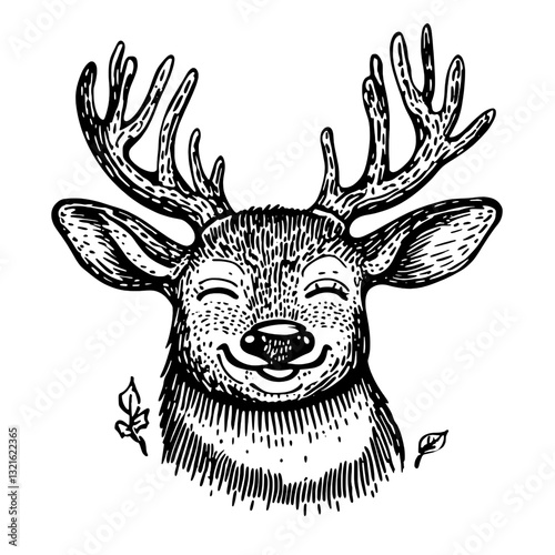 Whimsical deer illustration featuring intricate engraving and playful expression for creative design applications