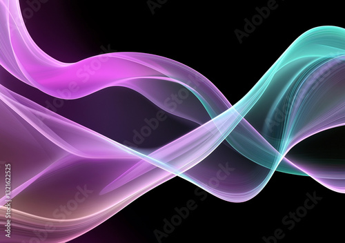Colorful wavy lines create a modern art effect on a black background with purple and green hues