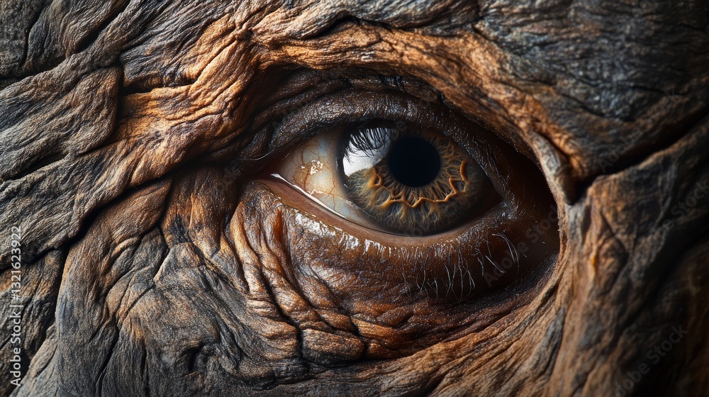 Obraz premium human eye on a trunk or skin of a person like a tree trunk
