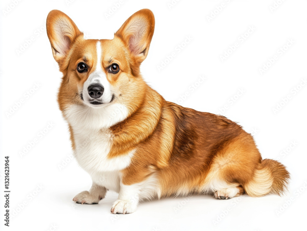 Corgi sitting calmly on a white background showcasing its features Corgi sitting calmly on a white background showcasing its features