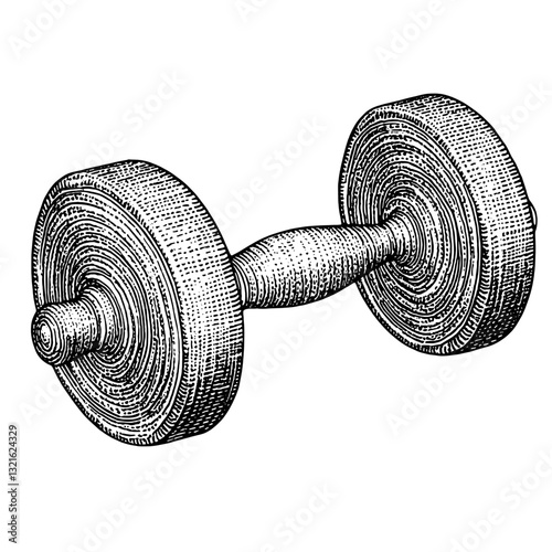 Engraved vector illustration of a vintage dumbbell for tattoo design and packaging inspirations