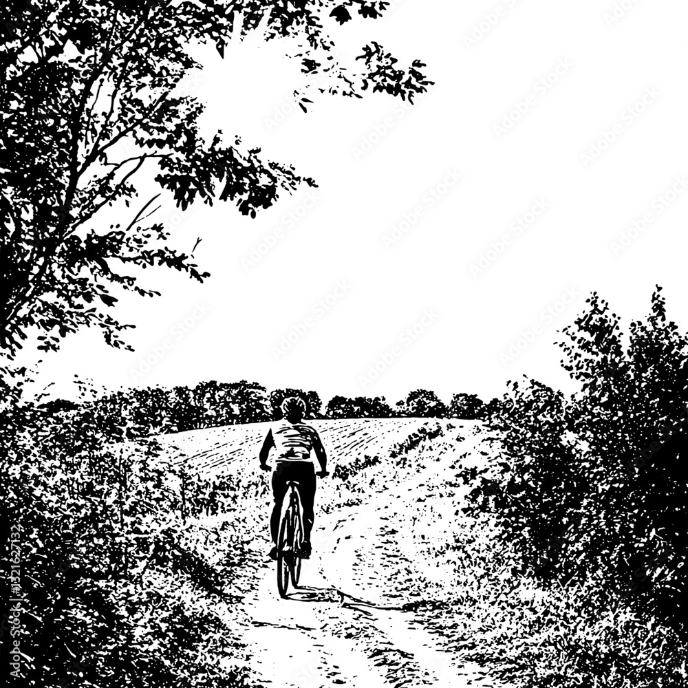 Biking through a serene landscape with nature’s beauty and peaceful surroundings, capturing a moment of adventure and tranquility Biking through a serene landscape with nature’s beauty and peaceful surroundings, capturing a moment of adventure and tranquility