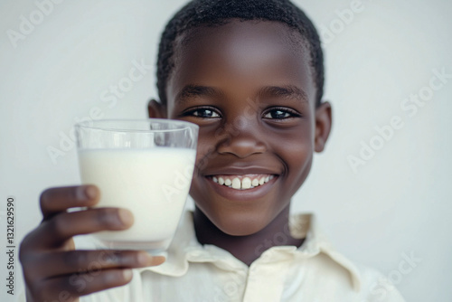 Obraz na płótnie Cute boy holding a glass of milk and smiling w salonie