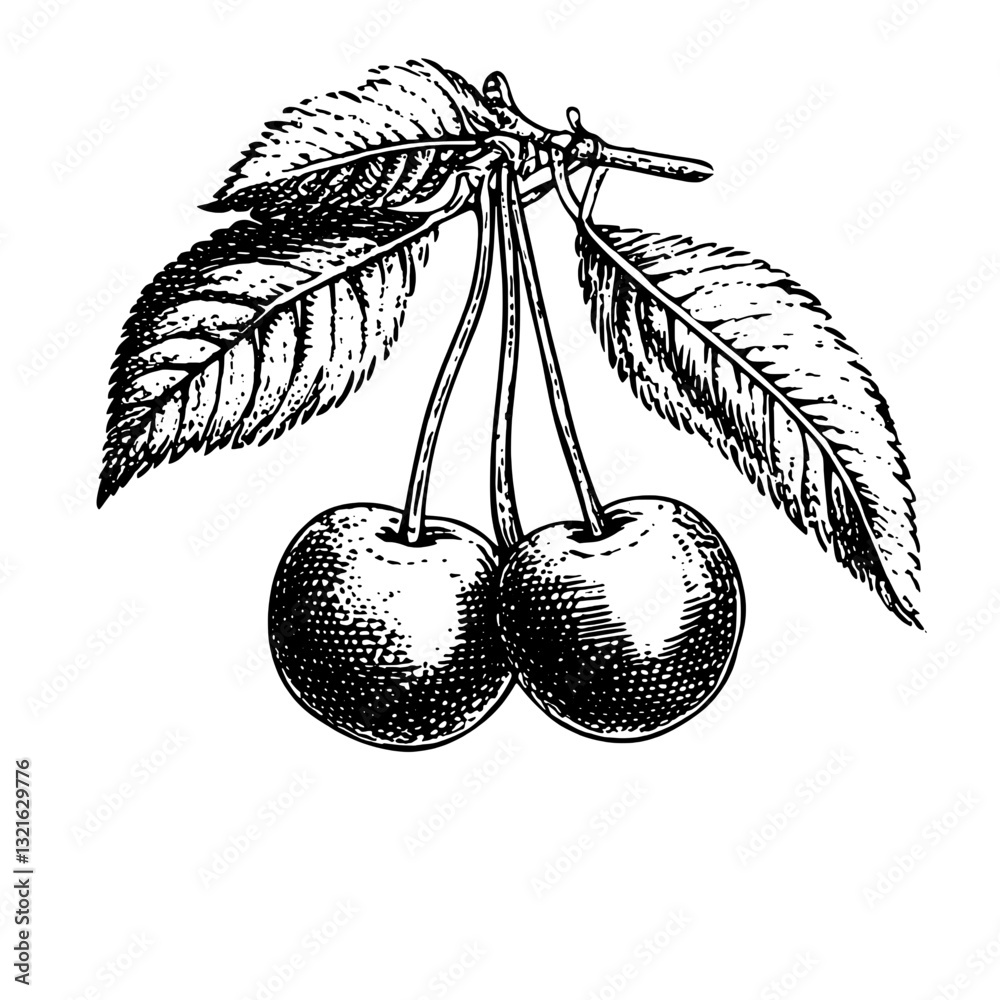 custom made wallpaper toronto digitalDelicate engraved illustration of cherry fruits with leaves perfect for tattoos, packaging designs, and decorative arts