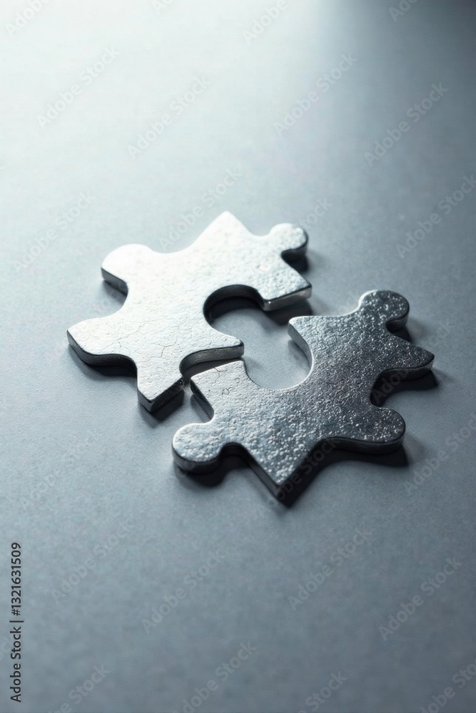 Fototapeta premium Metallic Puzzle Pieces Interlocking A Symbol of Unity and Collaboration