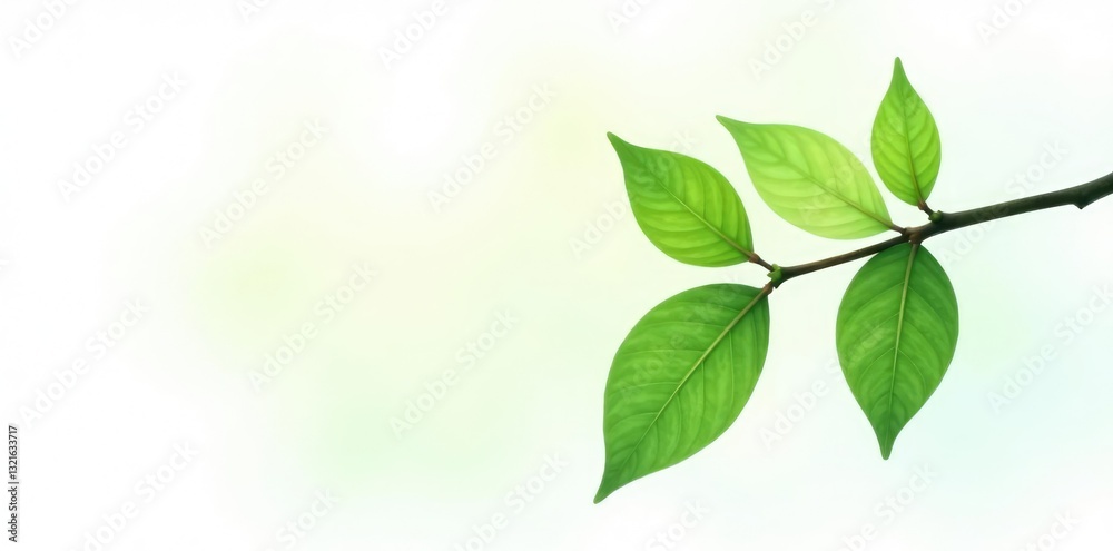 Single branch with leaves on white background, branch, leaf, green Single branch with leaves on white background, branch, leaf, green