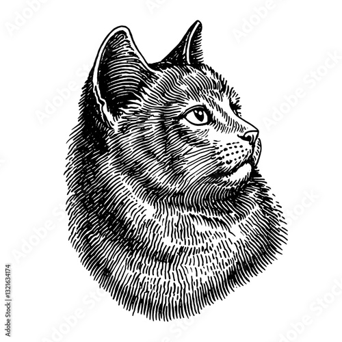 Artistic engraving of a majestic cat profile in intricate vector design perfect for tattoo and packaging inspiration