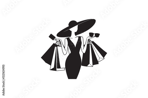 Woman with Handbags and Credit Card Silhouette