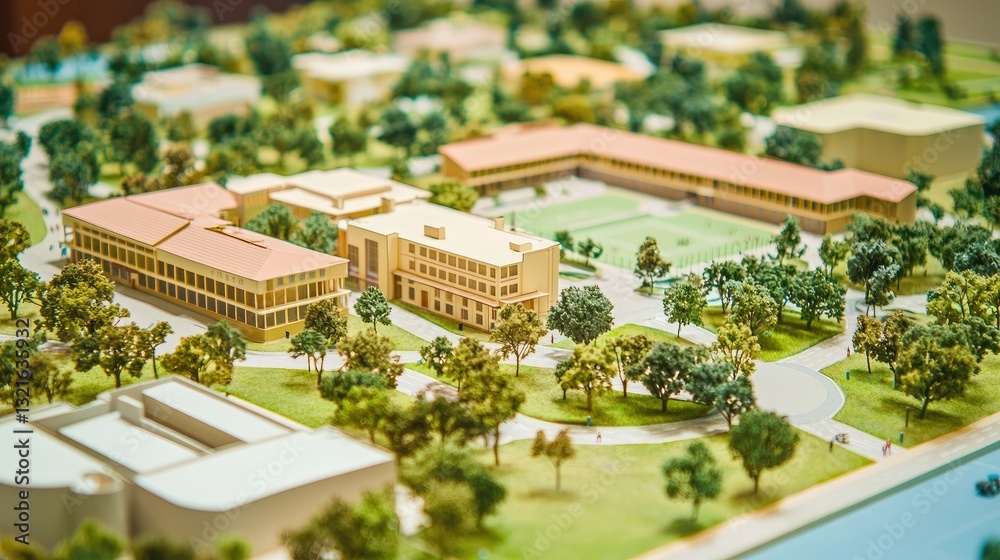 Fototapeta premium a model of a school campus with classrooms and recreational areas.