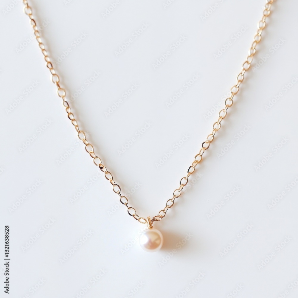 Elegant Gold Chain Necklace with Single Pearl Pendant on a Minimalist White Background for Jewelry Showcase and Fashion Photography Elegant Gold Chain Necklace with Single Pearl Pendant on a Minimalist White Background for Jewelry Showcase and Fashion Photography