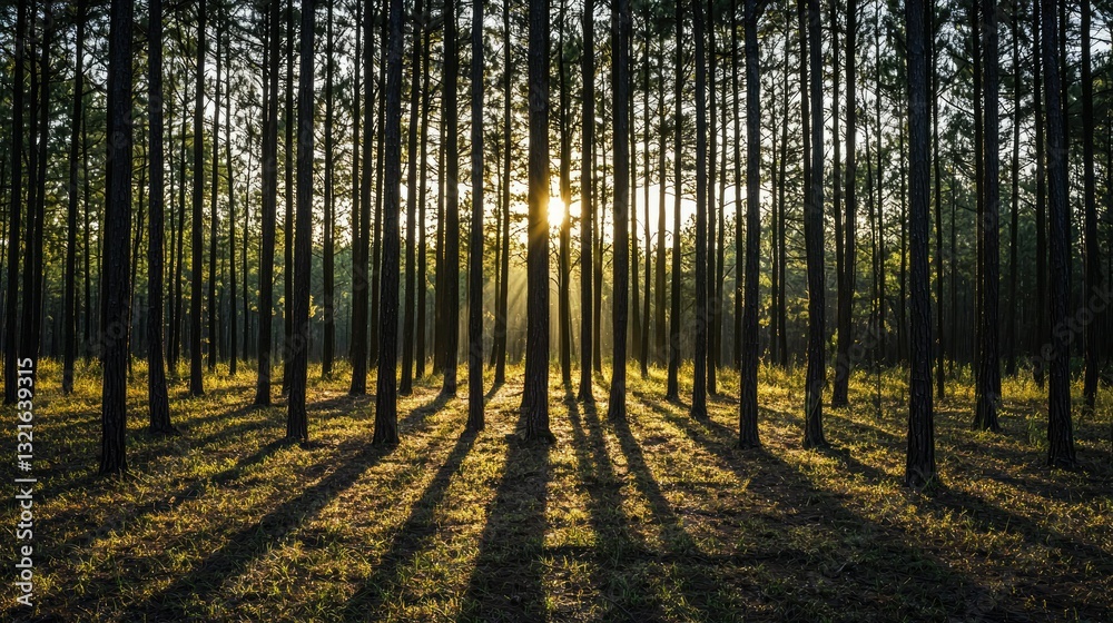 Fototapeta premium A forest of tree silhouettes creating a dense, shadowy effect. 