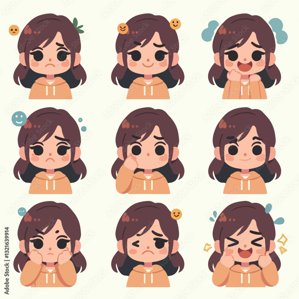 set of funny cartoon girls set of funny cartoon girls