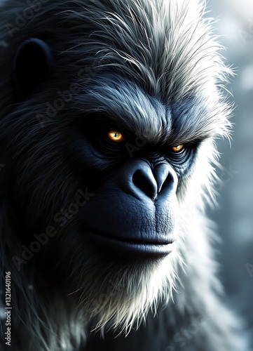 Yeti Close-up Portrait with Glowing Eyes and Furry Detail