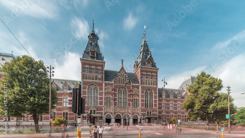 Photography Hyperlapse of the Rijksmuseum, a famous tourist attraction in Museum Square, Amsterdam