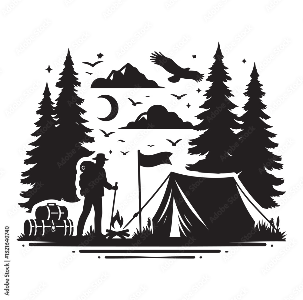 Camping silhouette icon vector illustration.