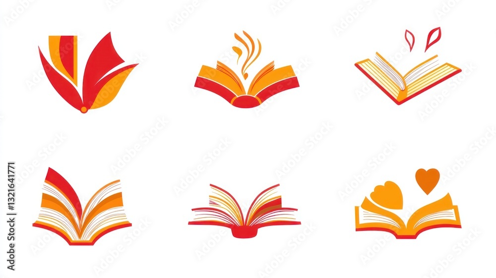 Obraz premium Open book icons; knowledge, reading, education; white background; website design