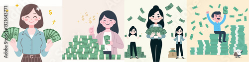 illustration of people with a lot of money