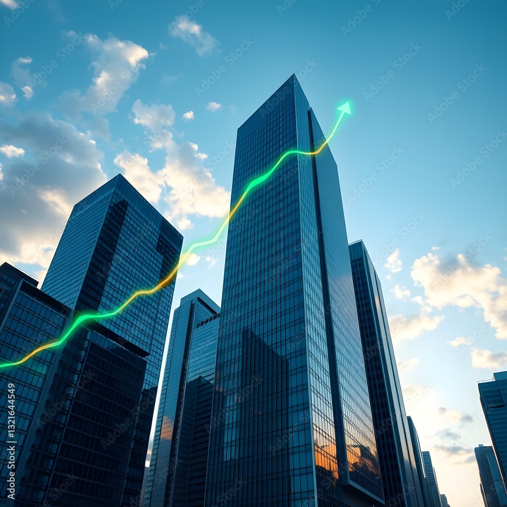 Naklejka premium City Skyline & Line Graph