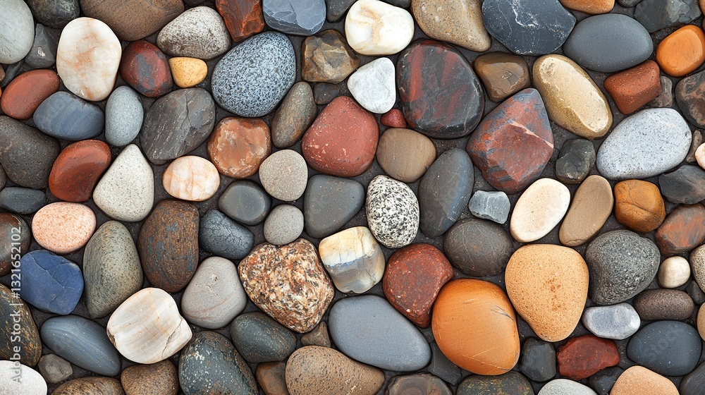 A mesmerizing of a riverbed adorned with polished stones and pebbles. A mesmerizing of a riverbed adorned with polished stones and pebbles.