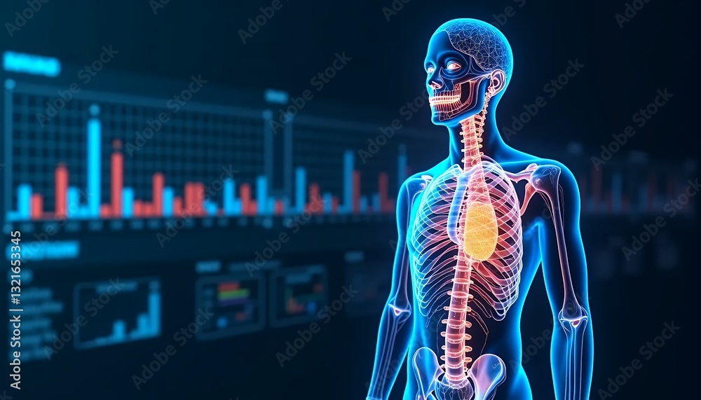 Human skeleton with highlighted internal organs Human skeleton with highlighted internal organs