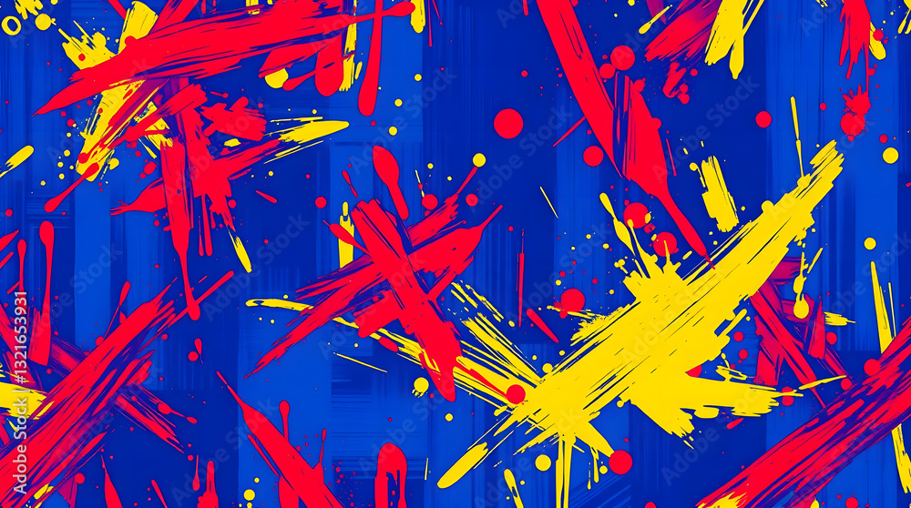 Fototapeta premium Vibrant Abstract Digital Artwork with Blues, Reds, and Yellows | Dynamic Colorful Design