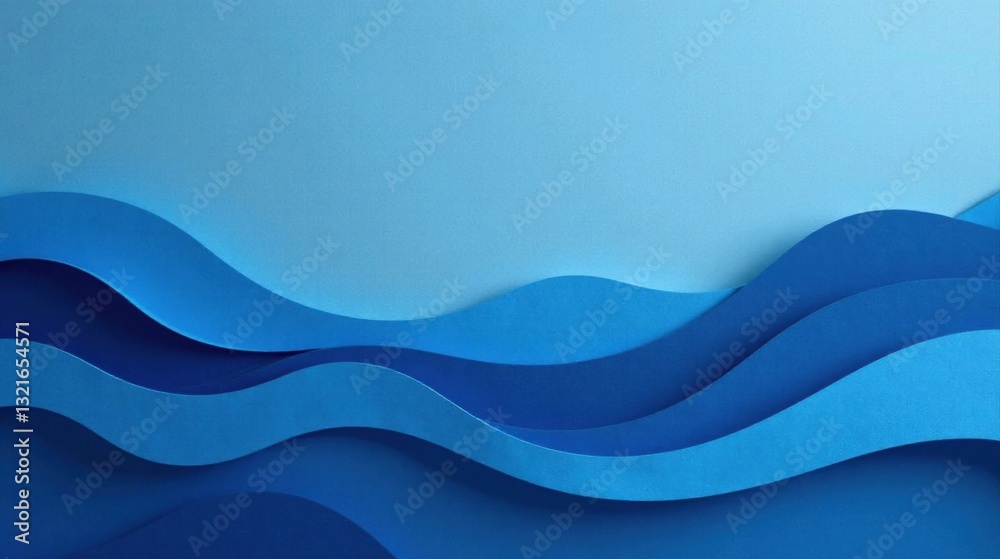 Serene Blue Paper Waves An Abstract Design of Layered Undulating Forms Creating a Calming Visual Rhythm