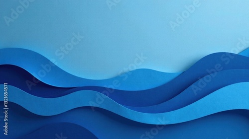 Obraz na płótnie Serene Blue Paper Waves An Abstract Design of Layered Undulating Forms Creating a Calming Visual Rhythm w salonie