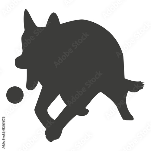 german shepherd biting a ball silhouette.eps